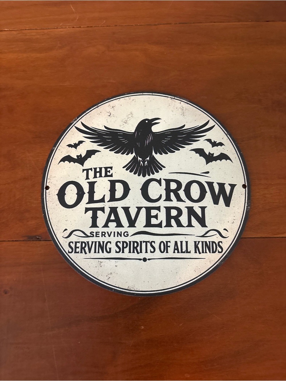 Old Crow Tavern Halloween Raven Bat Metal Wall Sign 6”